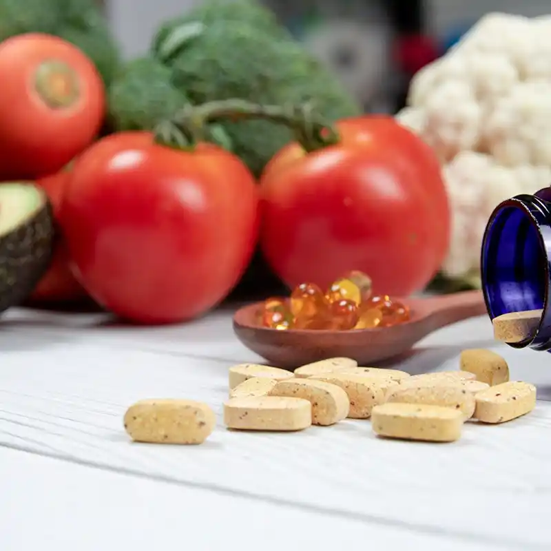 Vitaminas y suplementos naturales.